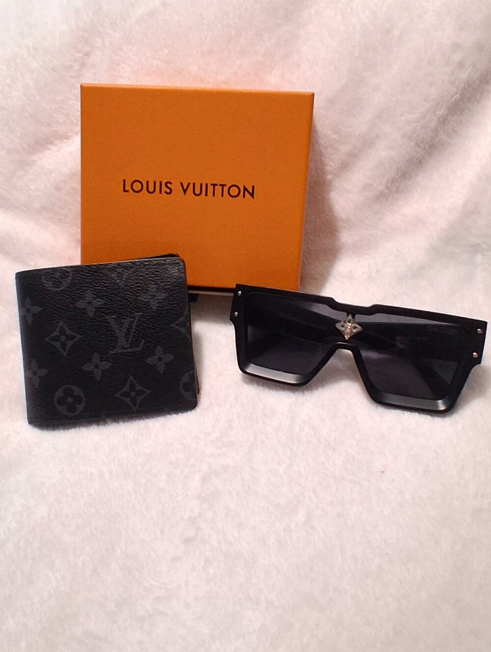 Louis Vuitton Black Monogram Wallet + Louis Vuitton Cyclone Sunglasses (Bundle)